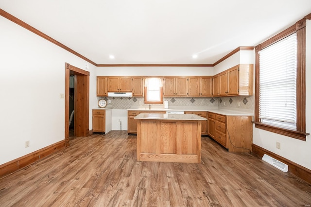 kitchen featuring hardwood / wood-style flooring, a center island, and a wealth of natural light