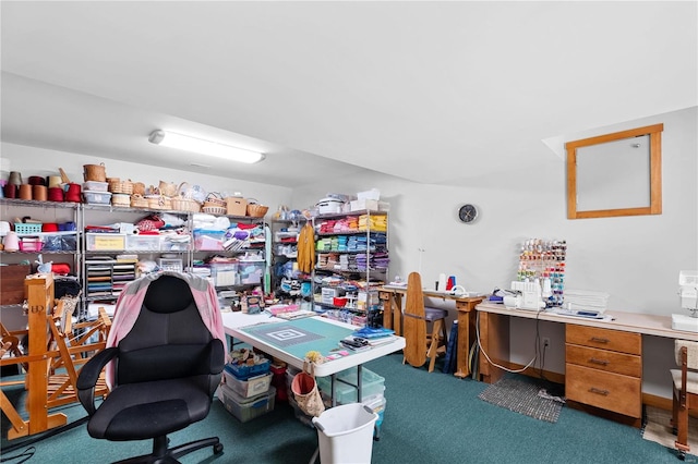 office space with dark colored carpet