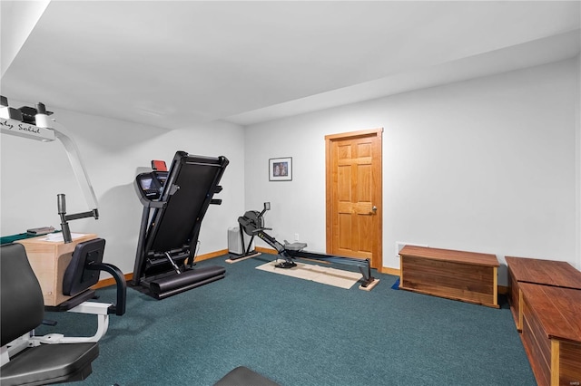 workout area with carpet floors