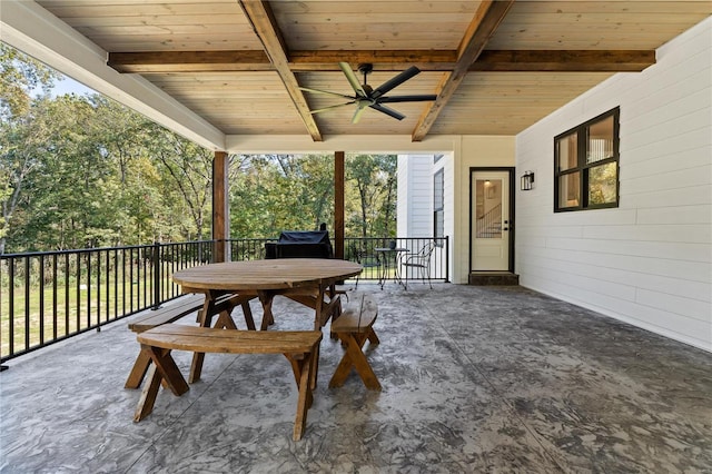 view of patio / terrace featuring ceiling fan and a balcony