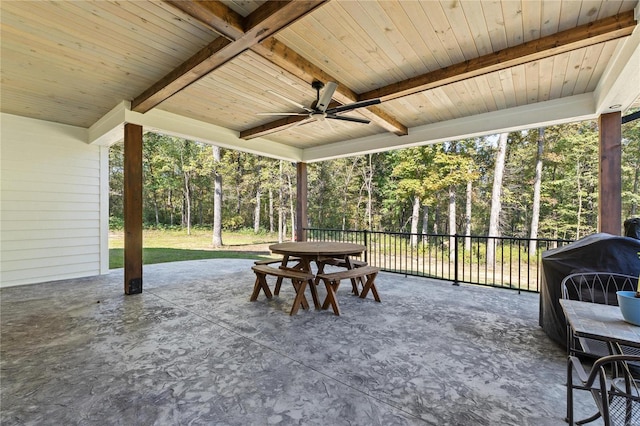 view of patio / terrace with area for grilling and ceiling fan