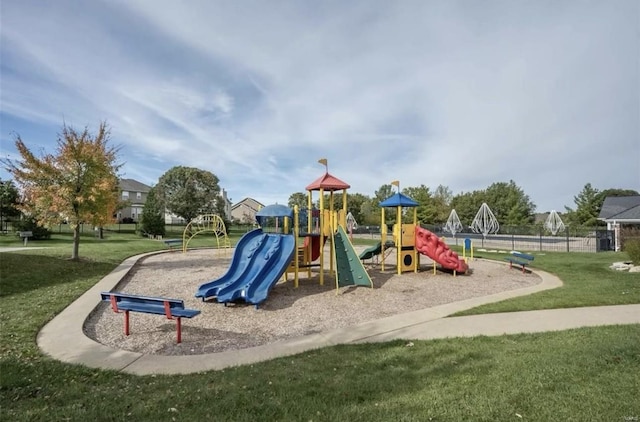 community playground with a lawn