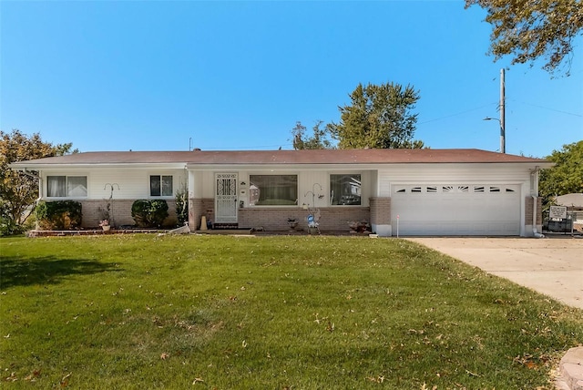 ranch-style home featuring a garage and a front yard