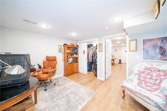 office area featuring light hardwood / wood-style floors