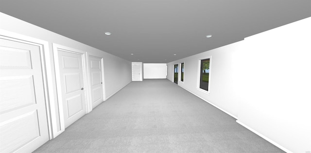 corridor with light colored carpet