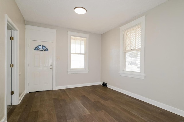 entrance foyer featuring dark wood-type flooring and plenty of natural light