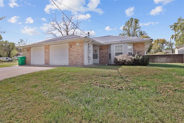 single story home with a front lawn and a garage