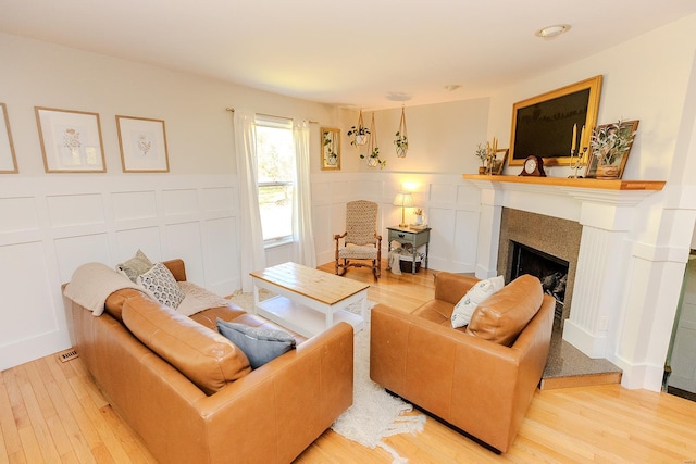 living room featuring light wood-type flooring