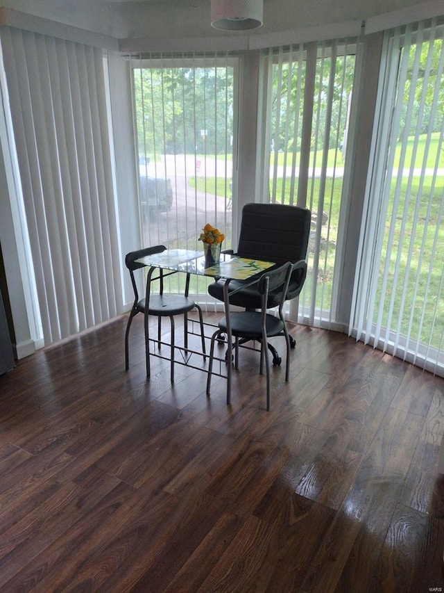 dining space with a healthy amount of sunlight and dark wood-type flooring