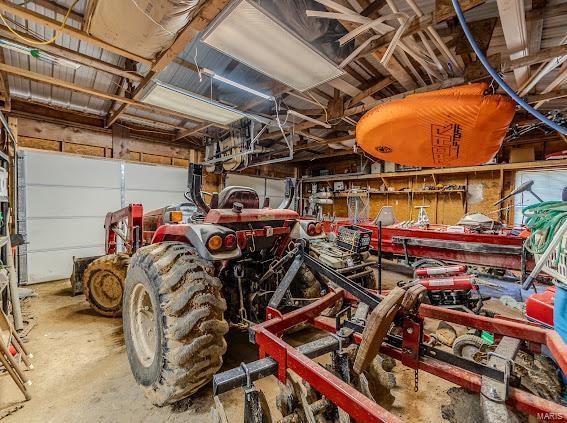 garage featuring a workshop area