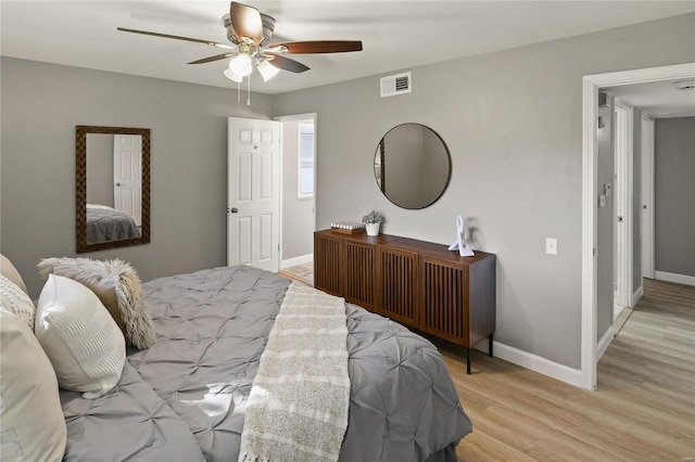 bedroom featuring ceiling fan and light hardwood / wood-style floors