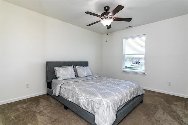 bedroom featuring carpet and ceiling fan