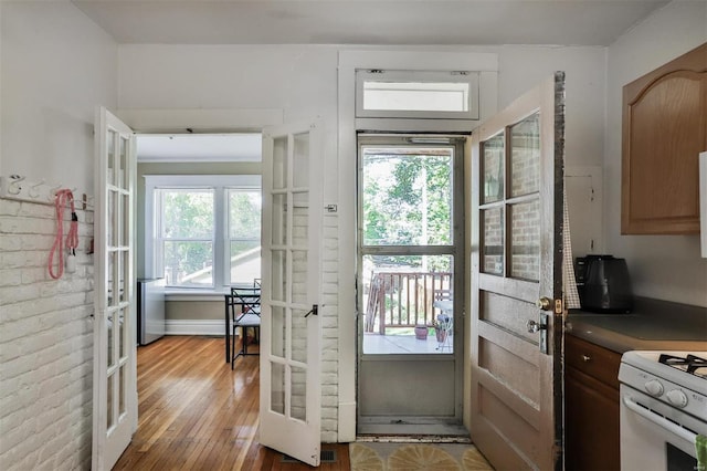 doorway featuring french doors, light hardwood / wood-style floors, and plenty of natural light