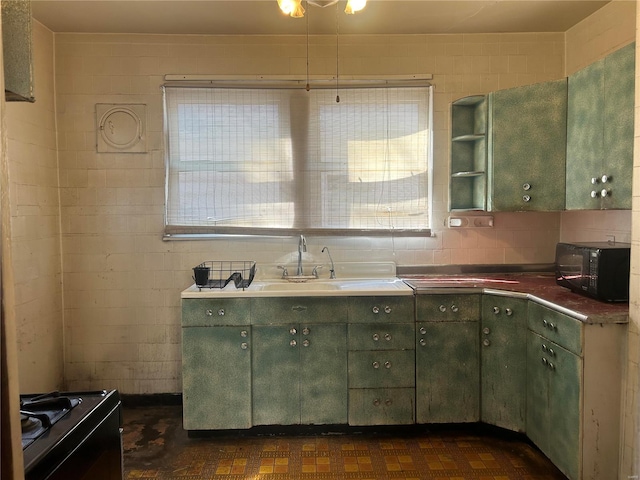 kitchen with green cabinets and sink