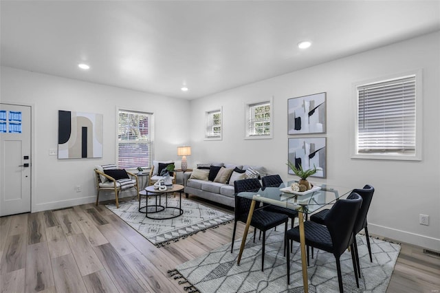 living room featuring light wood-type flooring