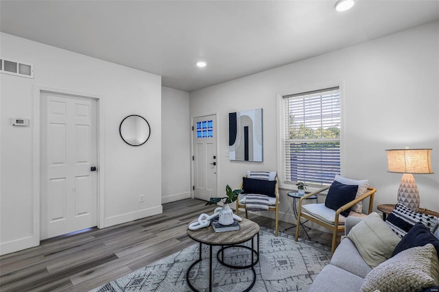 living room with hardwood / wood-style flooring