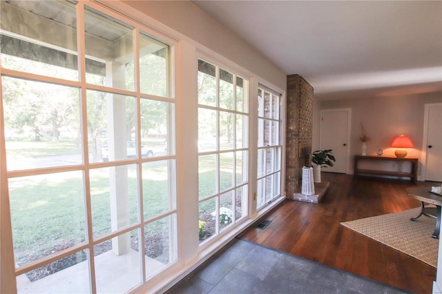 entryway with dark wood-type flooring and a wealth of natural light