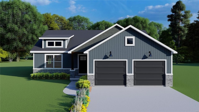 view of front facade with a front yard and a garage