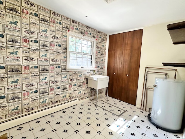 bathroom featuring gas water heater