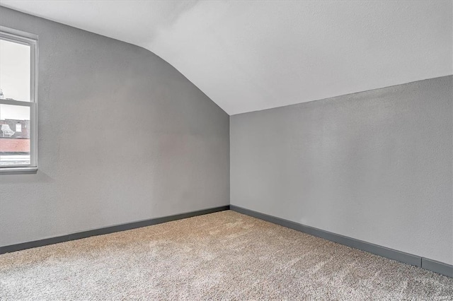 additional living space featuring lofted ceiling and carpet flooring