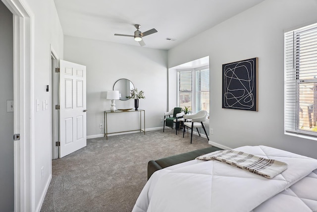 bedroom featuring ceiling fan and carpet floors