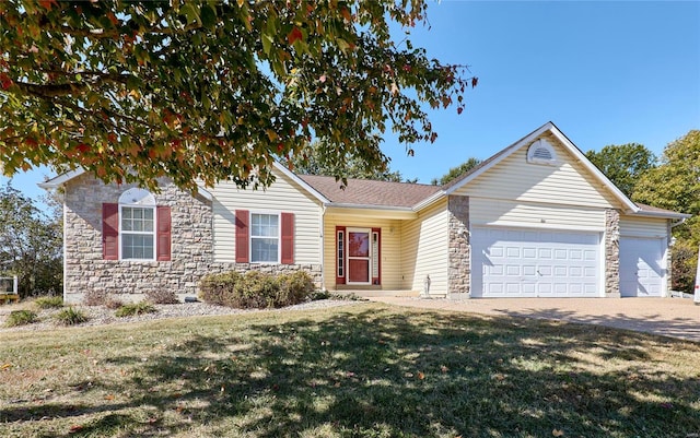 single story home with a front lawn and a garage