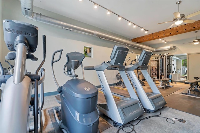 workout area with ceiling fan