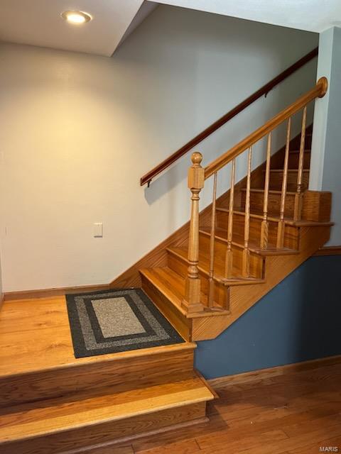 stairway featuring wood-type flooring