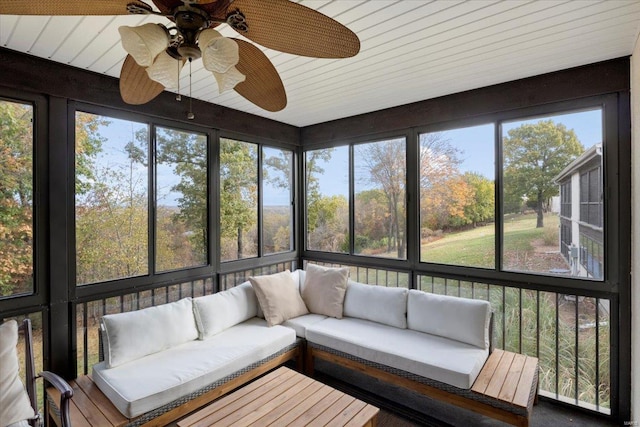 sunroom with ceiling fan and a healthy amount of sunlight