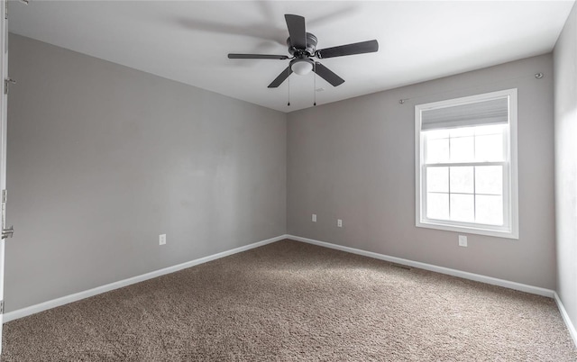 spare room with ceiling fan and carpet floors