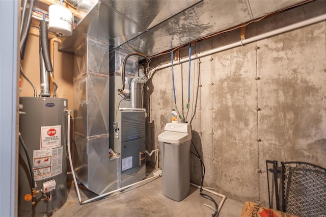 utility room with water heater and heating unit