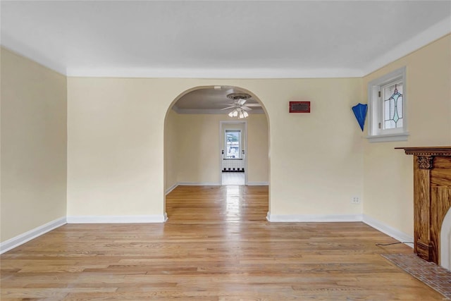 unfurnished room with light hardwood / wood-style floors and ceiling fan