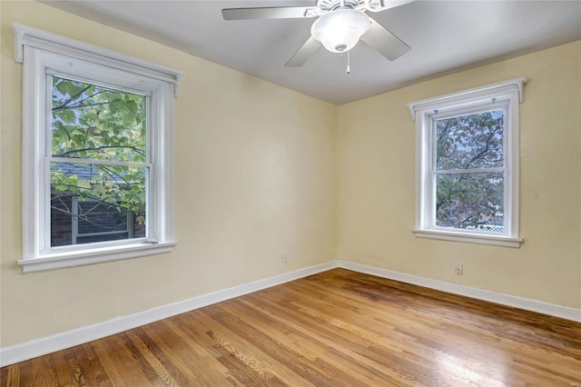 unfurnished room with light hardwood / wood-style flooring and ceiling fan