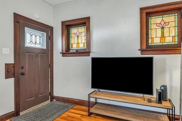 entryway with hardwood / wood-style floors