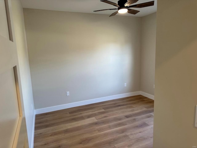 unfurnished room with light hardwood / wood-style flooring and ceiling fan