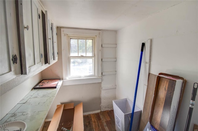 interior space with dark hardwood / wood-style flooring