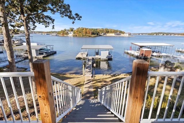 dock area with a water view