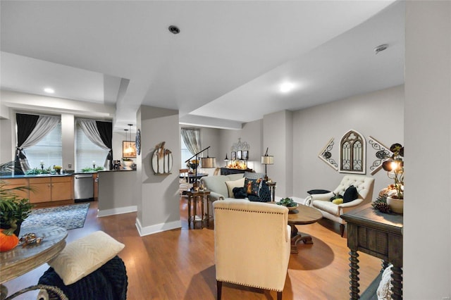 living room with hardwood / wood-style floors