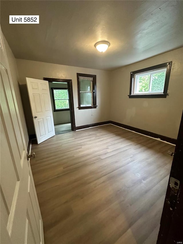 unfurnished bedroom featuring multiple windows and wood-type flooring