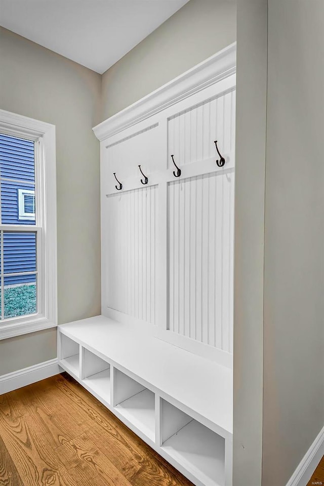 mudroom with hardwood / wood-style flooring