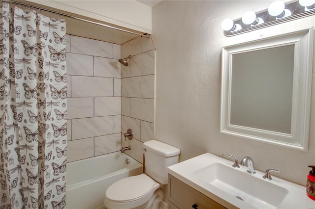 full bathroom featuring vanity, toilet, and shower / bath combination with curtain