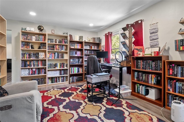 office area with light wood-type flooring