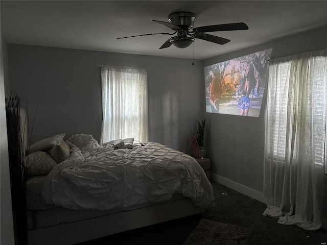 bedroom featuring carpet flooring and ceiling fan