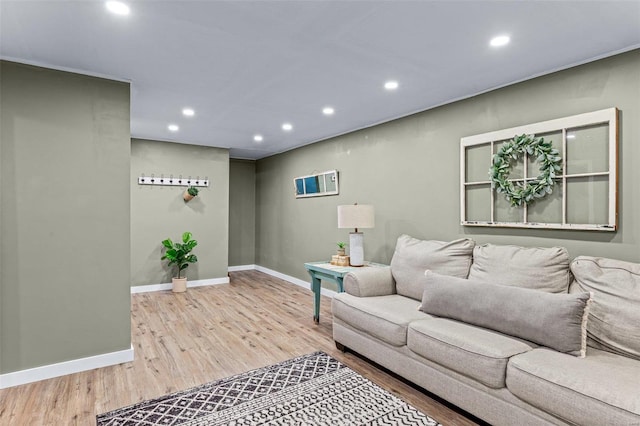 living room with light hardwood / wood-style flooring