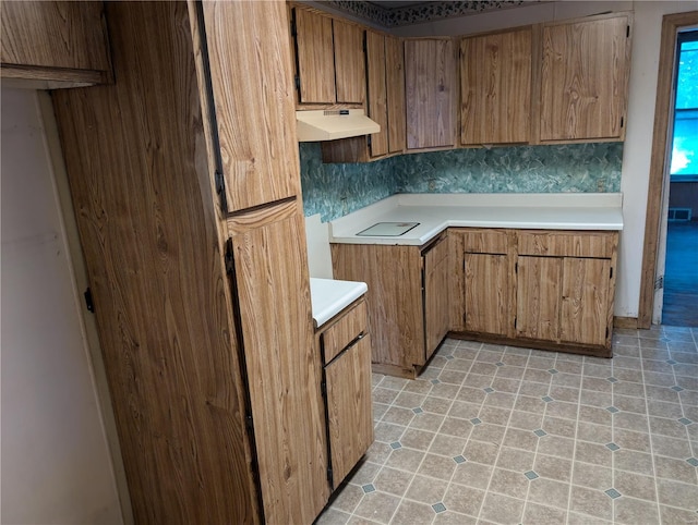 kitchen featuring tasteful backsplash and exhaust hood