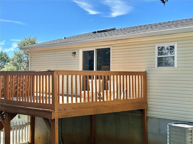 wooden deck with central AC unit