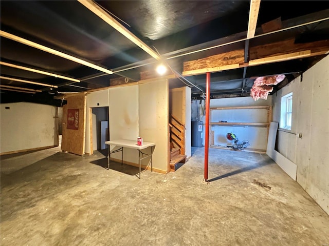 basement featuring electric water heater