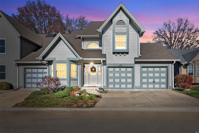 view of front of property with a garage