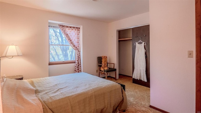 carpeted bedroom with a closet