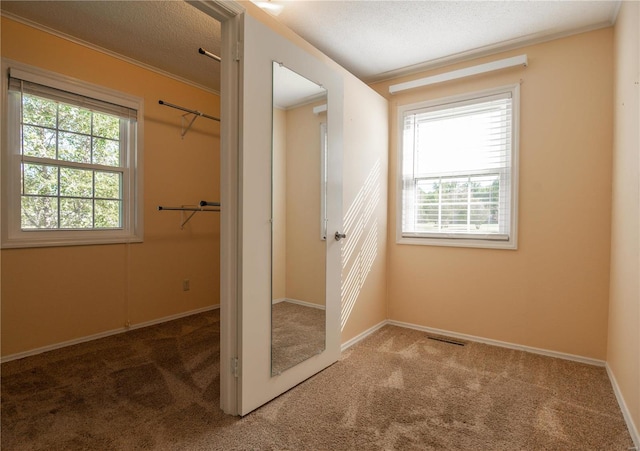 interior space with crown molding and a textured ceiling